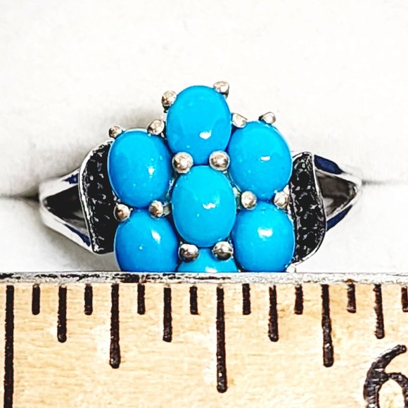 Premium Sleeping Beauty Turquoise & Blk Spinel ring in Plat/925SS sz 8 2.65 tcw - Picture 2 of 6